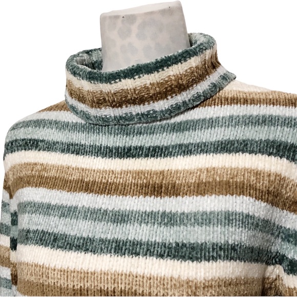 Vintage Y2K Chenille Striped Turtleneck Sweater - Picture 2 of 10